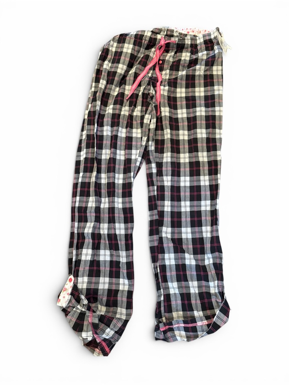 PJ Salvage Black White Pink Plaid Pajama Pants Size Medium NWT